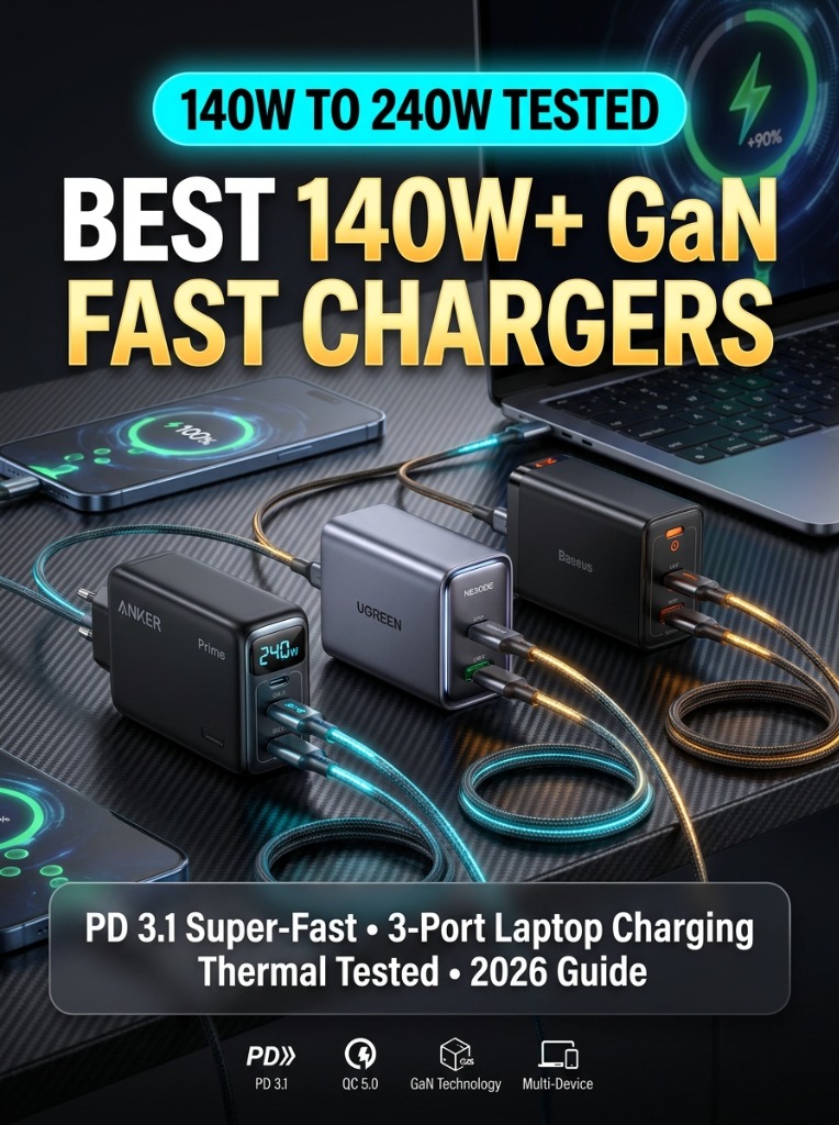 Best 140W and 240W GaN multi-port fast chargers for laptops and phones