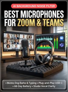 Wireless desktop conference microphone and noise-cancelling headset for Zoom